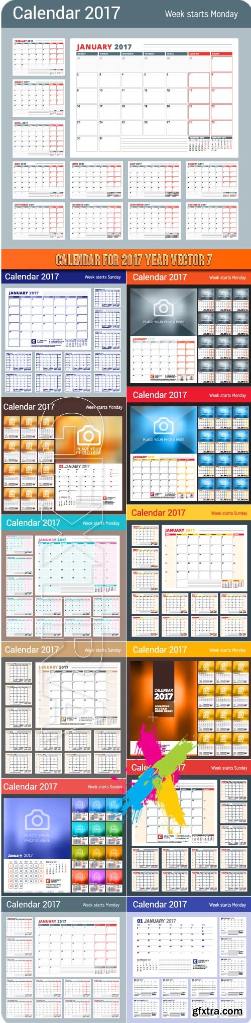 Calendar for 2017 year vector 7