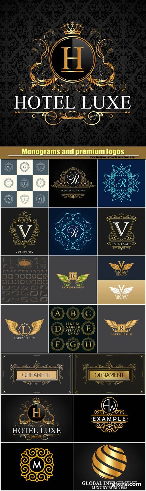 Monograms and premium logos in vector, vintage frames and ornaments