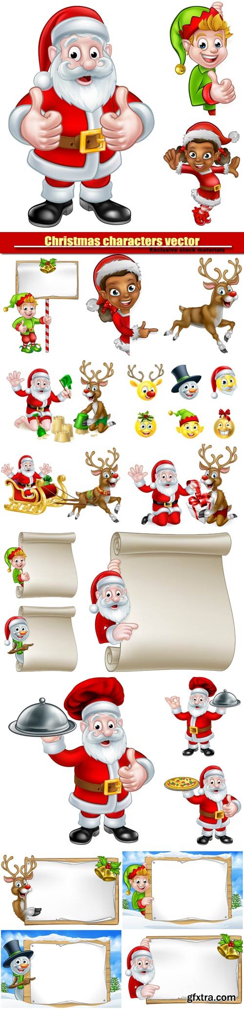 Christmas characters vector, Santa and elves