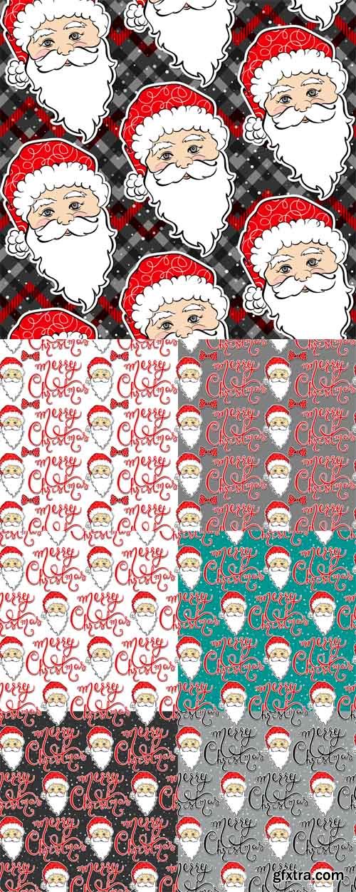 Vector Set - Seamless Pattern with Santa Claus and Merry Christmas