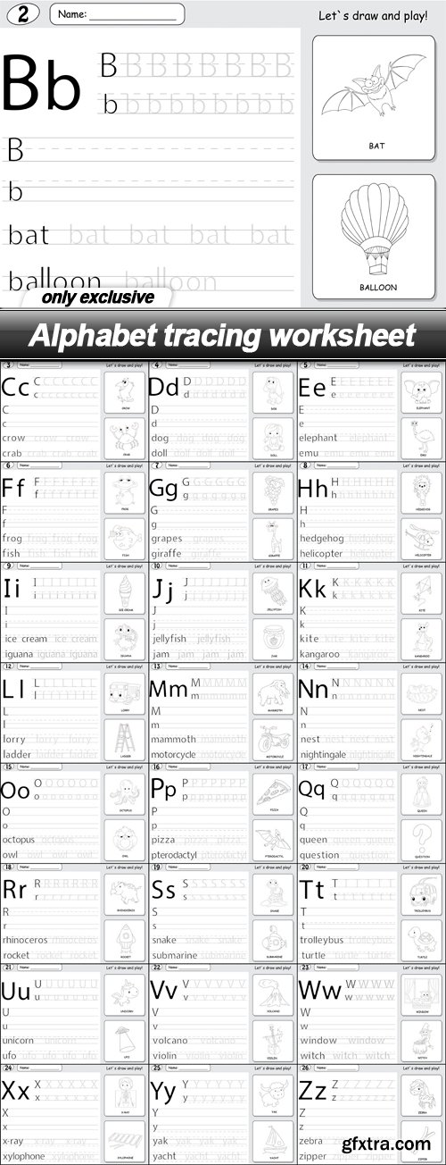 Alphabet tracing worksheet - 25 EPS