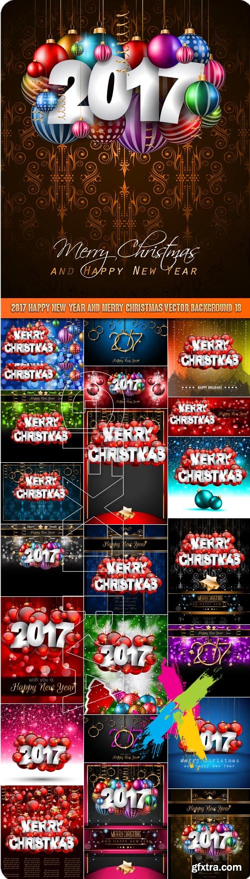 2017 Happy New Year and Merry Christmas vector background 18
