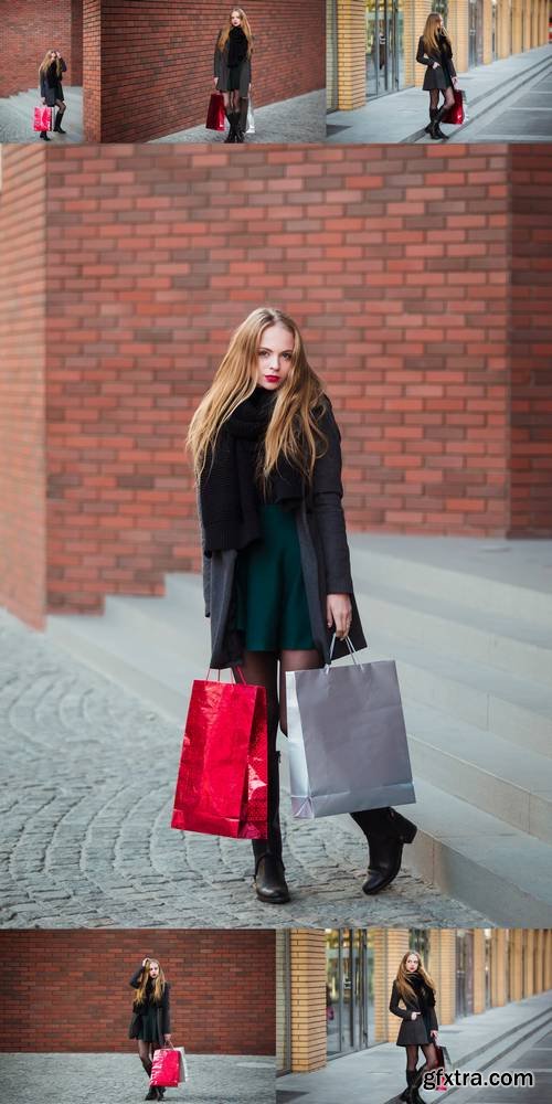 Elegant Young Beautiful Women Holding Shopping Bags