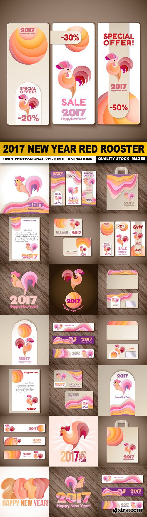 2017 New Year Red Rooster - 20 Vector