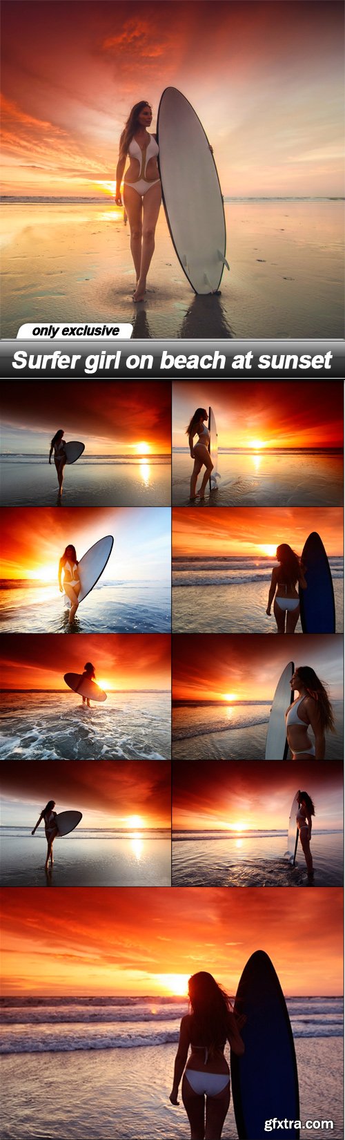 Surfer girl on beach at sunset - 10 UHQ JPEG