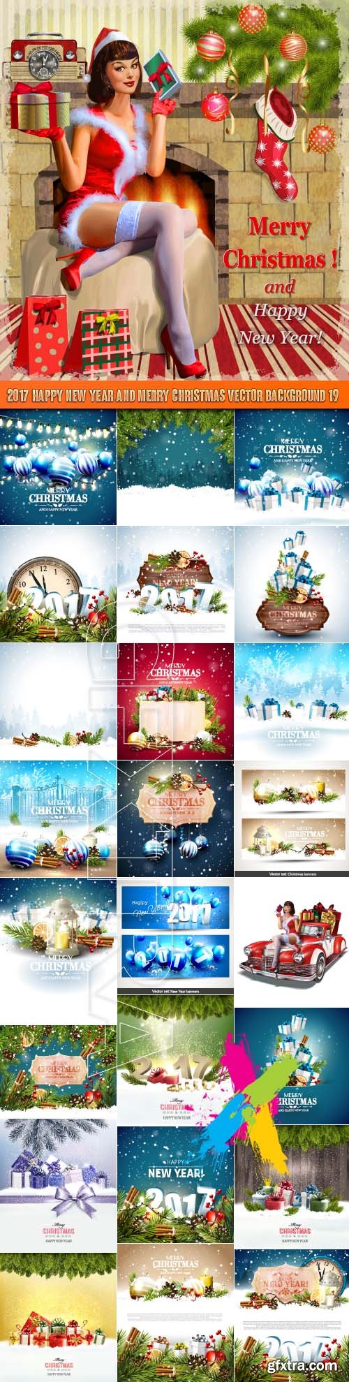 2017 Happy New Year and Merry Christmas vector background 19
