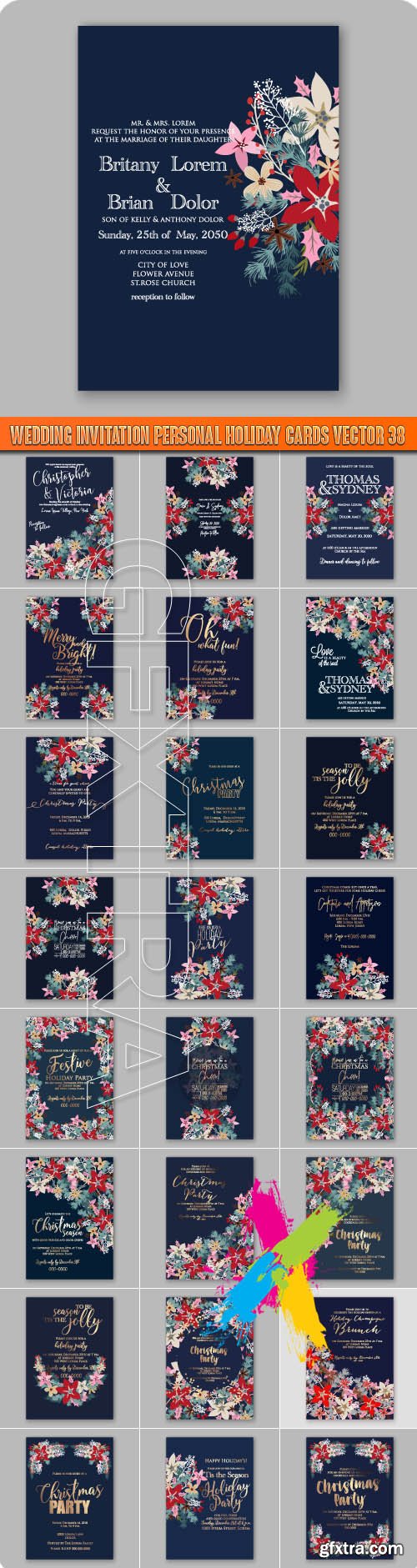 Wedding invitation personal holiday cards vector 38