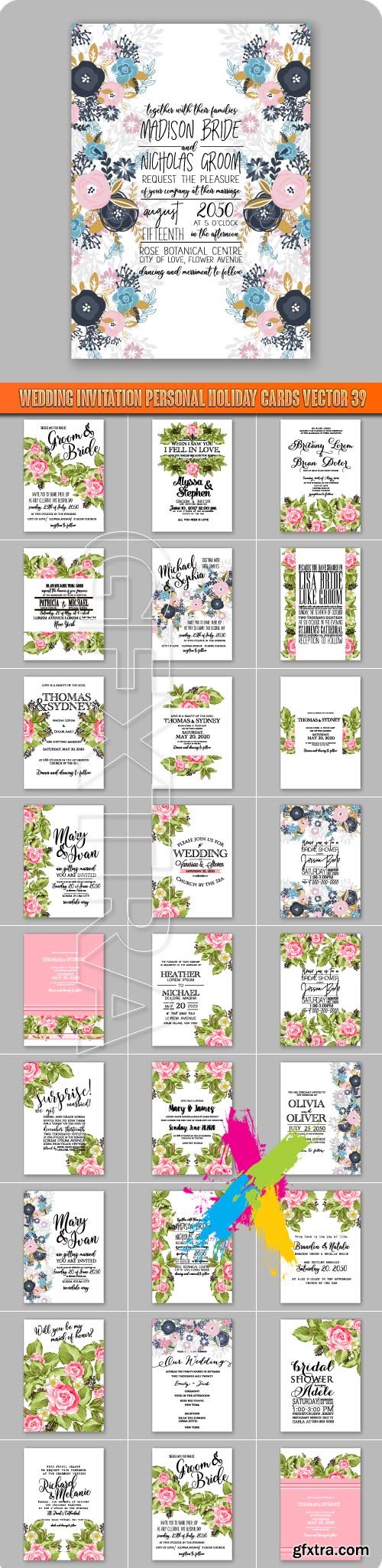 Wedding invitation personal holiday cards vector 39