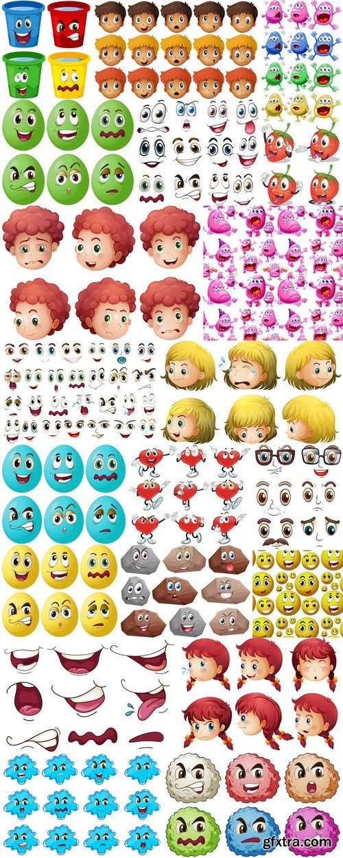 Cartoon Expressions & Emotions 3 - 20xEPS Vector Stock
