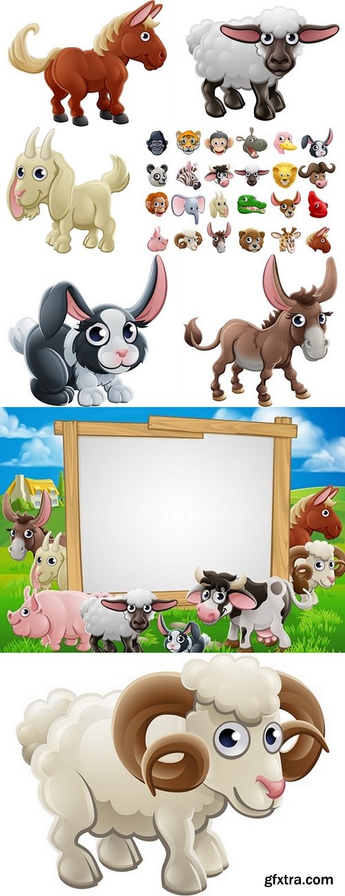 Cartoon Animal Faces Icon Set