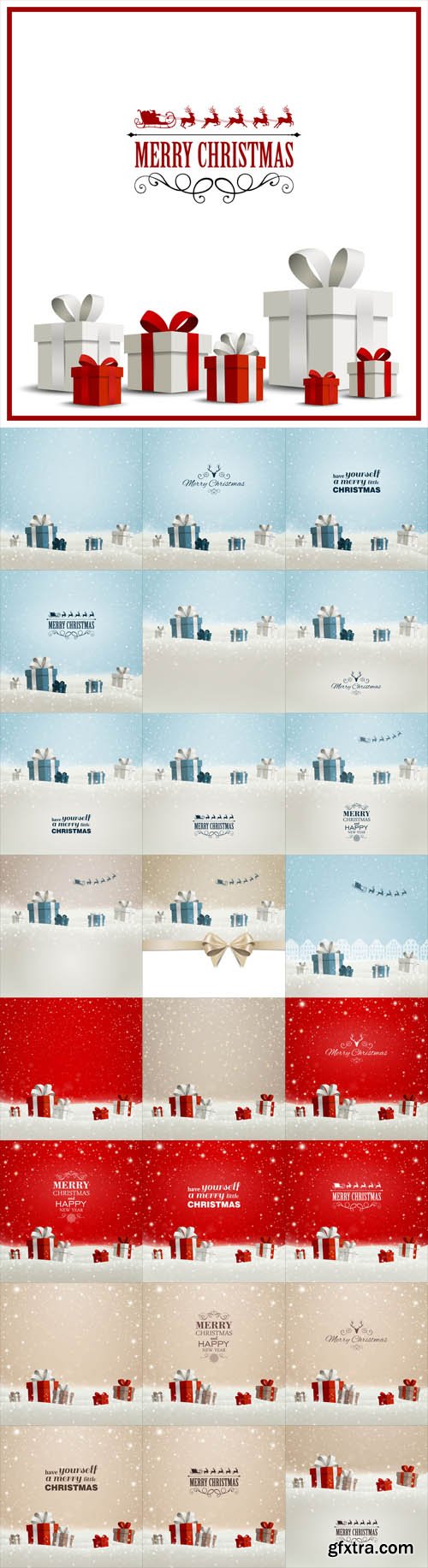 Vector Set - Illustration of a Christmas Holiday Design with Gift Boxes 2