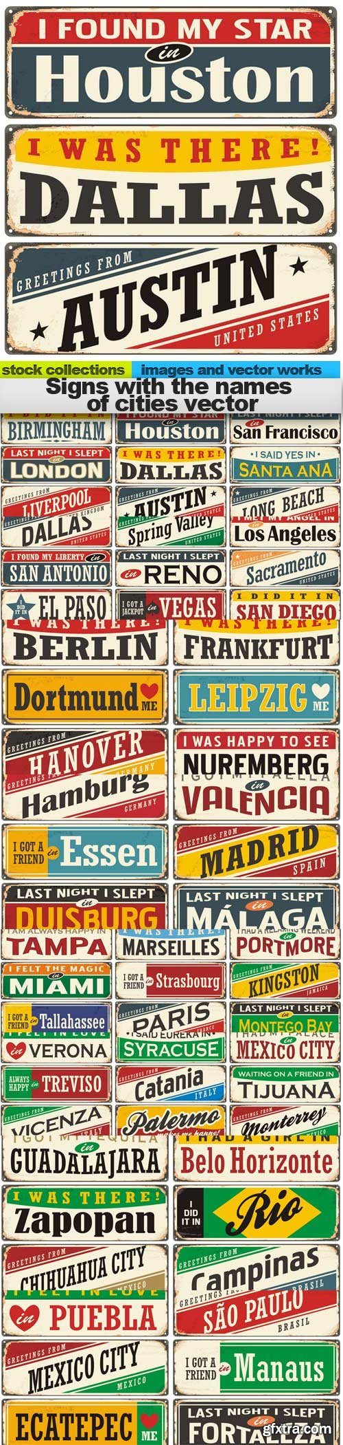 Signs with the names of cities vector, 20 x EPS