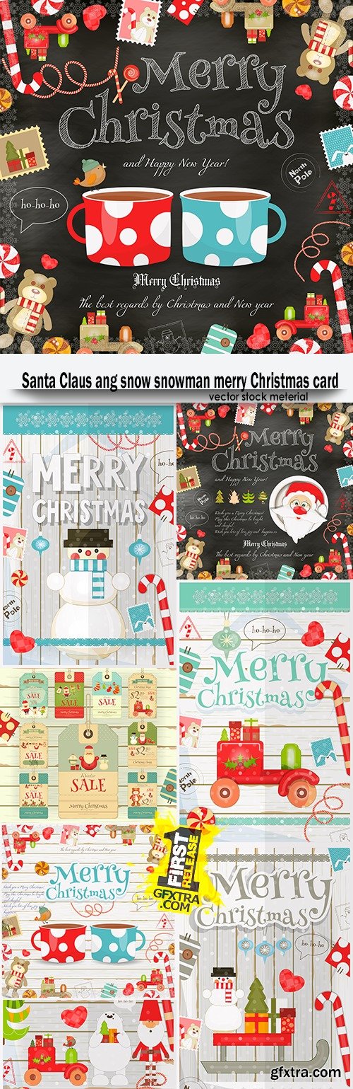 Santa Claus ang snow snowman merry Christmas card