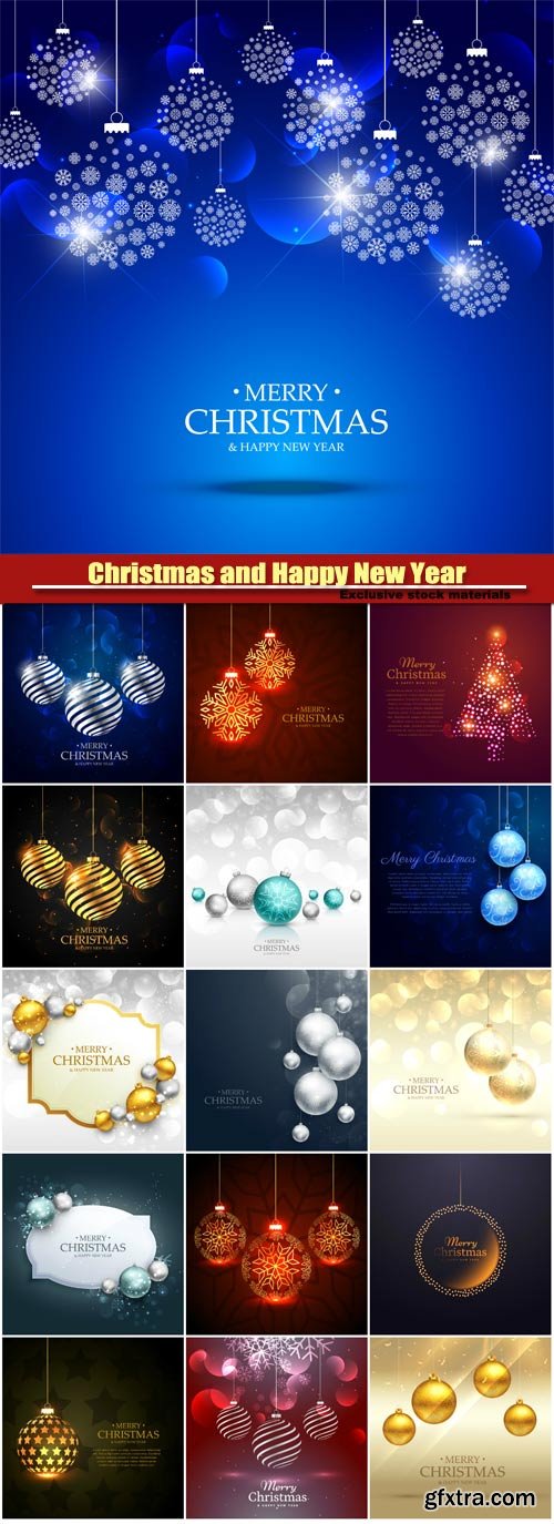 Merry christmas greeting card template with gold and silver christmas balls