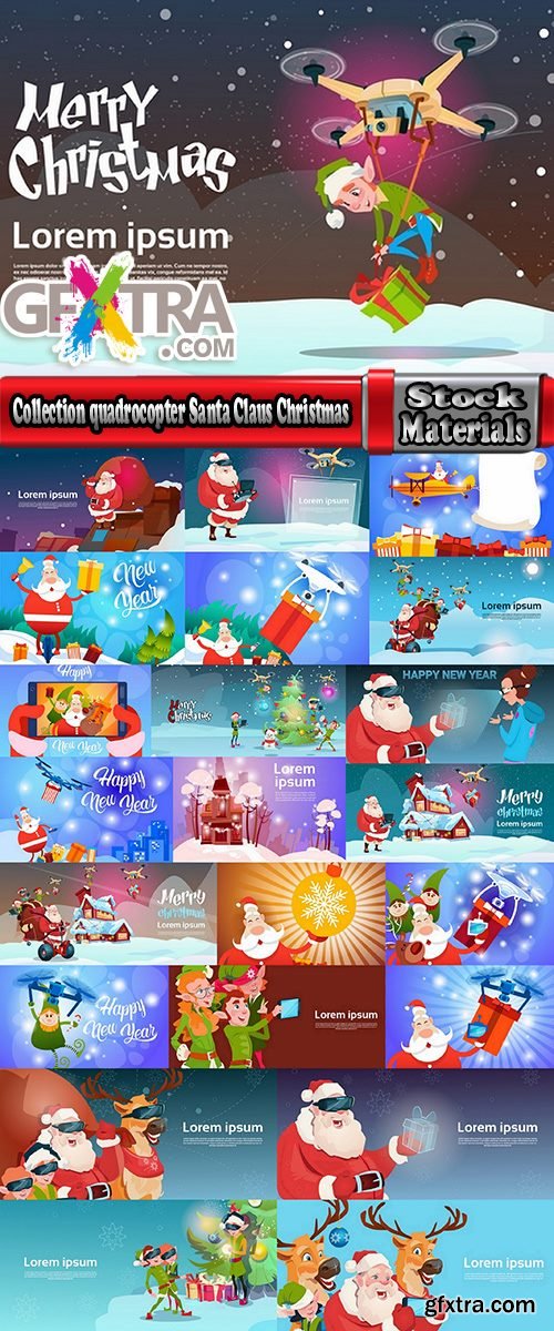 Collection high-tech quadrocopter delivery gift for a new Santa Claus Christmas elf 25 EPS