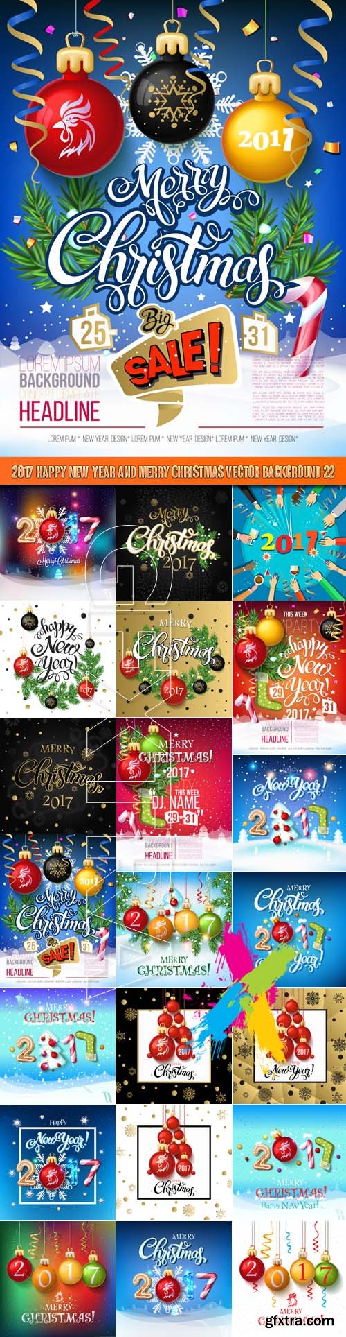 2017 Happy New Year and Merry Christmas vector background 22