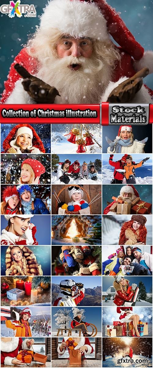 Collection of Christmas illustration of a woman in a fur coat Santa Claus holiday gift 25 HQ Jpeg