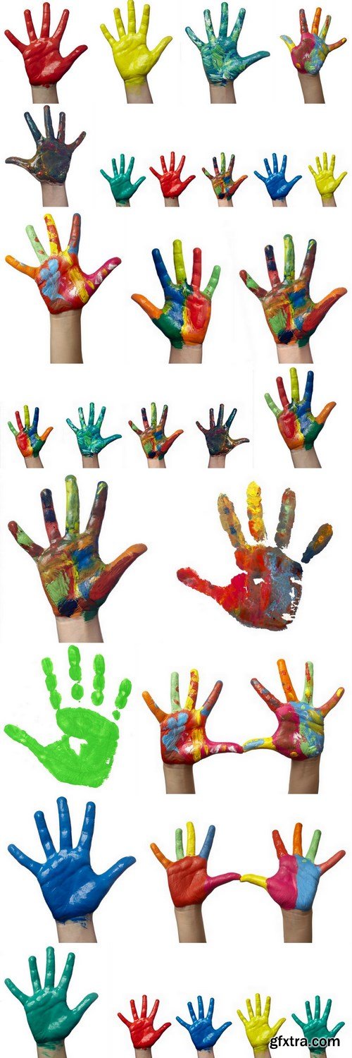 Children\'s hands in colored paint - 18xUHQ JPEG Photo Stock