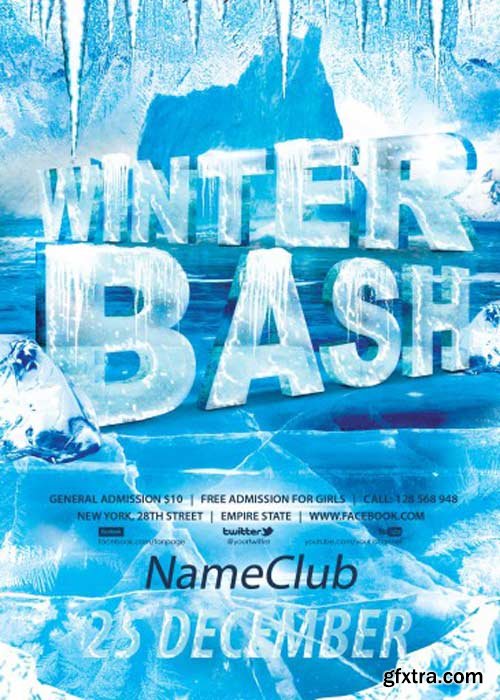 Winter Bash Party PSD Flyer V8 Template with Facebook Cover