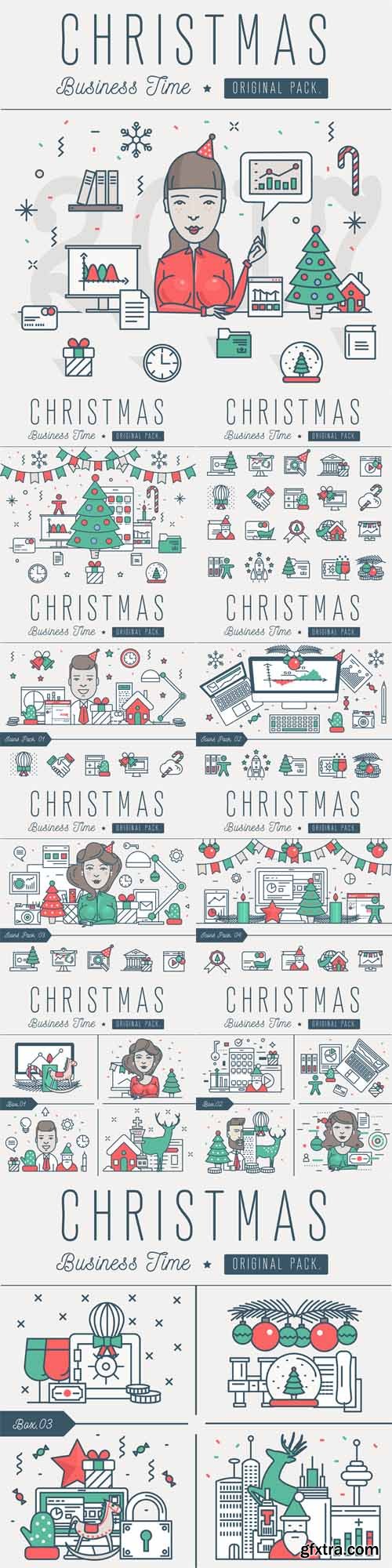 Vector Set - Modern Excellent Happy Christmas Business Time