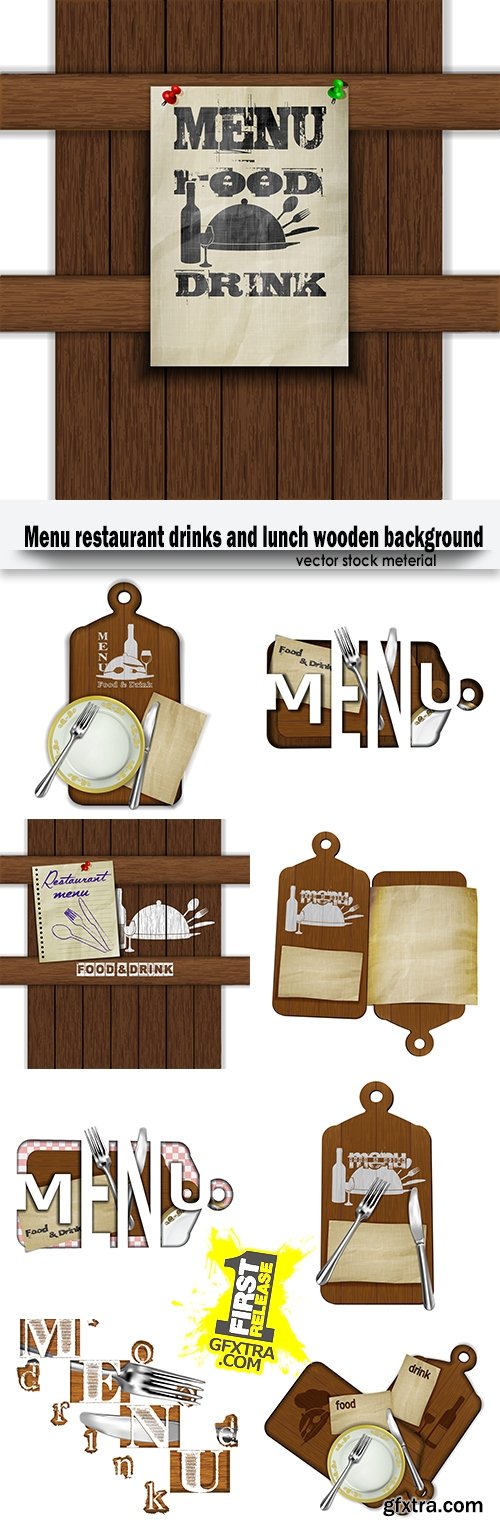 Menu restaurant drinks and lunch wooden background