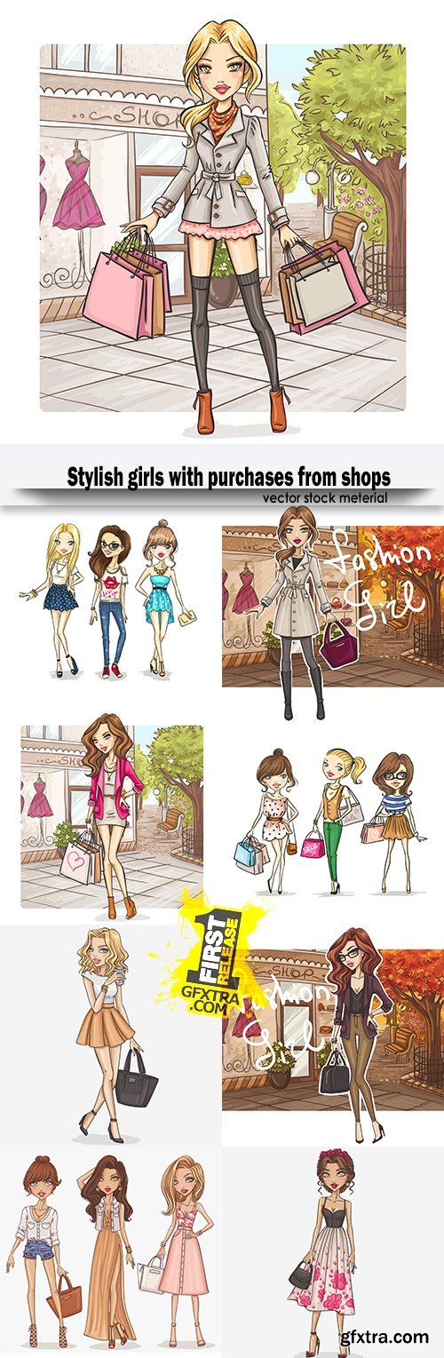 Stylish girls with purchases from shops