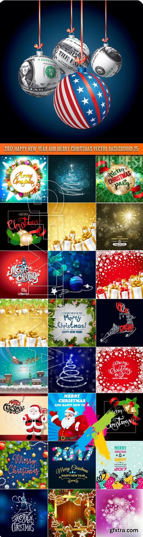 2017 Happy New Year and Merry Christmas vector background 25