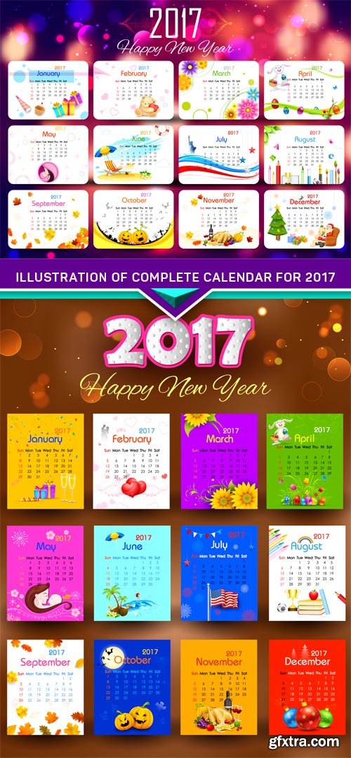 Illustration of complete calendar for 2017 2X EPS