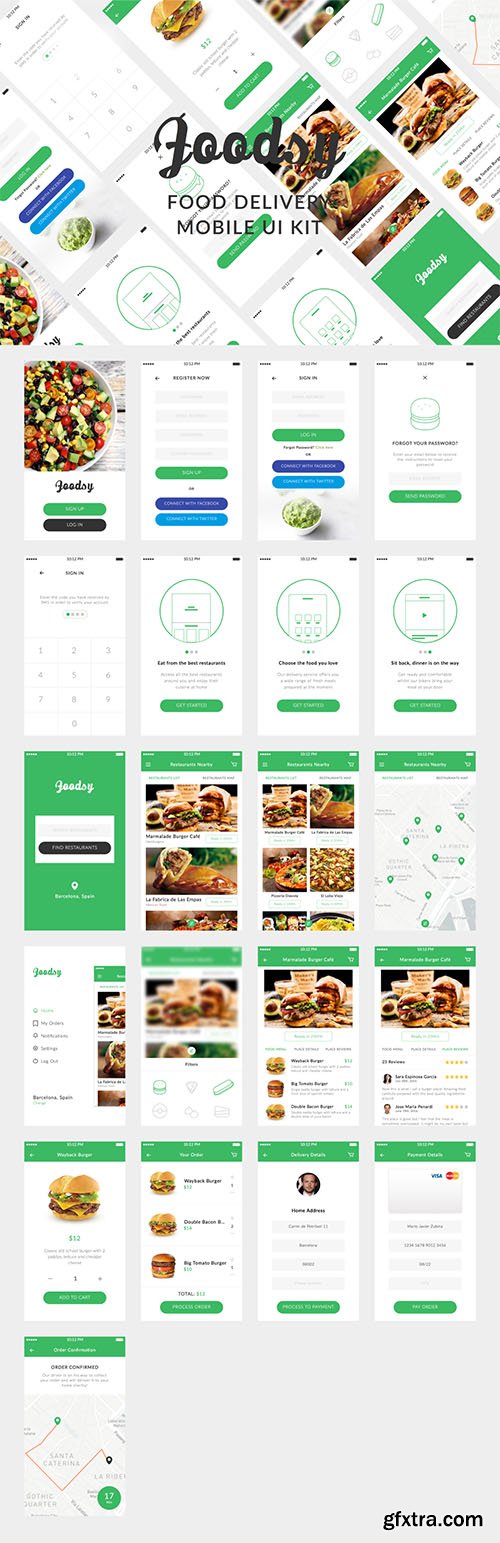 Foodsy Mobile UI Kit - Mobile food delivery UI Kit designed in Sketch