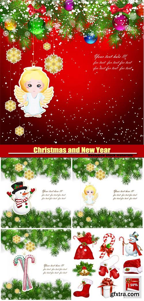 Christmas and Happy New Year, vector holiday backgrounds #7