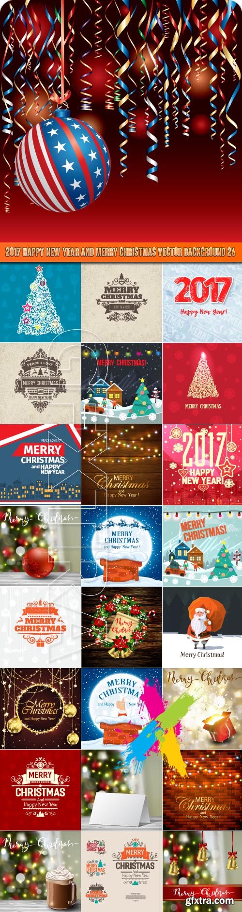 2017 Happy New Year and Merry Christmas vector background 26