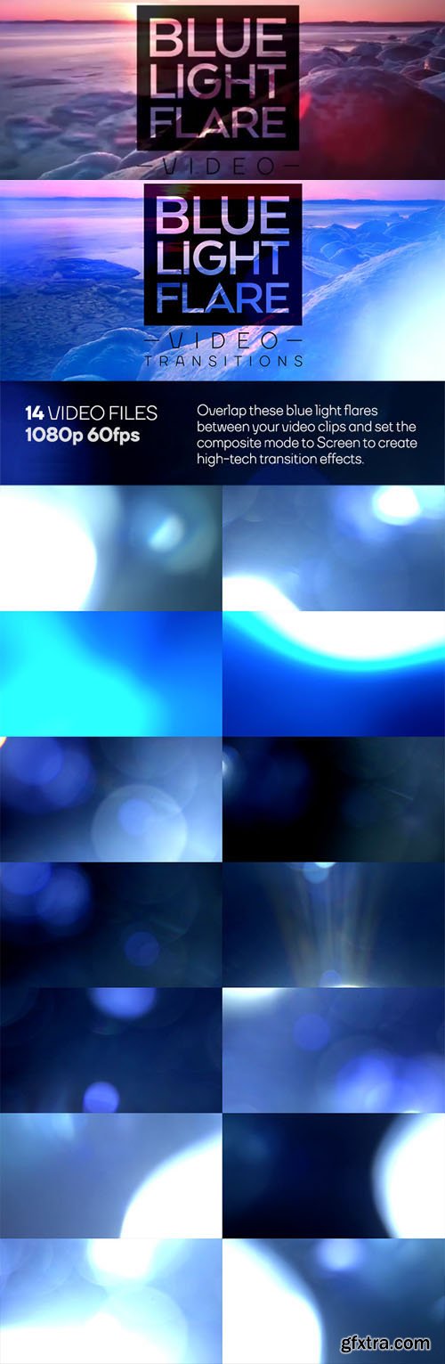 14 Blue Light Flare Transitions for Video Editing