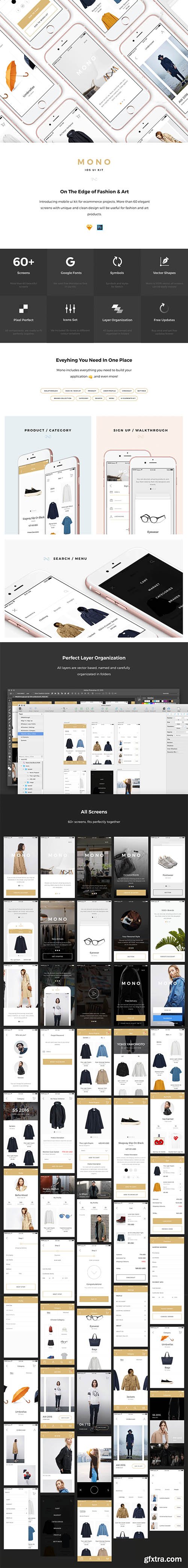 Mono iOS UI Kit - 60+ Mobile screens for e-commerce projects