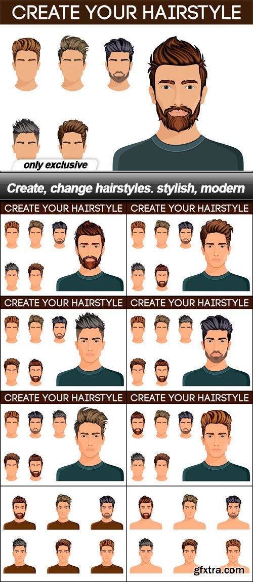 Create, change hairstyles. stylish, modern - 8 EPS