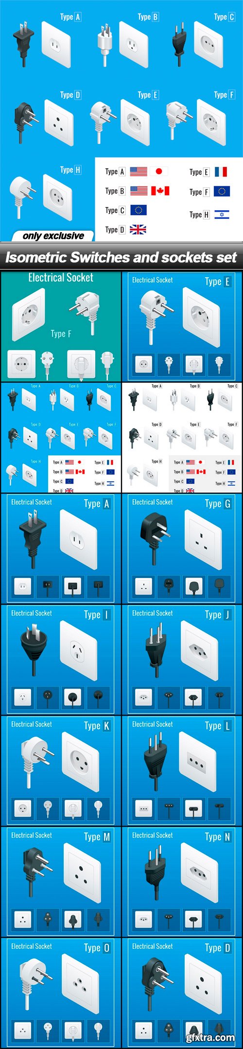 Isometric Switches and sockets set - 14 EPS