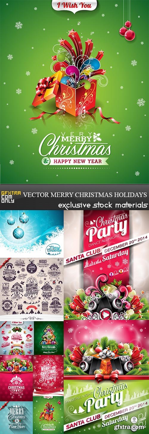 Vector Merry Christmas Holidays, 10 x EPS