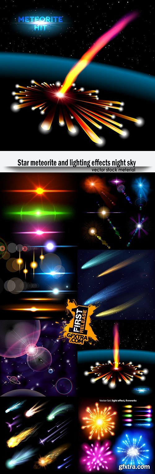 Star meteorite and lighting effects night sky