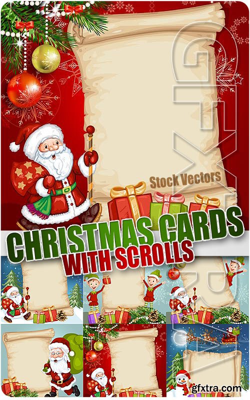 Christmas card with scroll - Stock Vectors