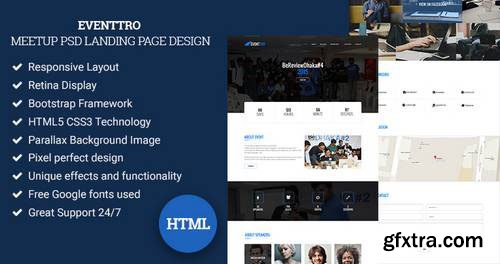 Eventtro – Meetup HTML landing page design