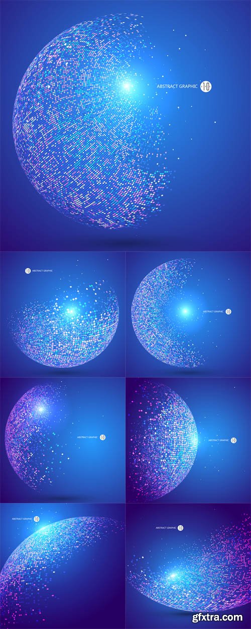 Vector Set - Colorful Dots Abstract Sphere, Science and Technology