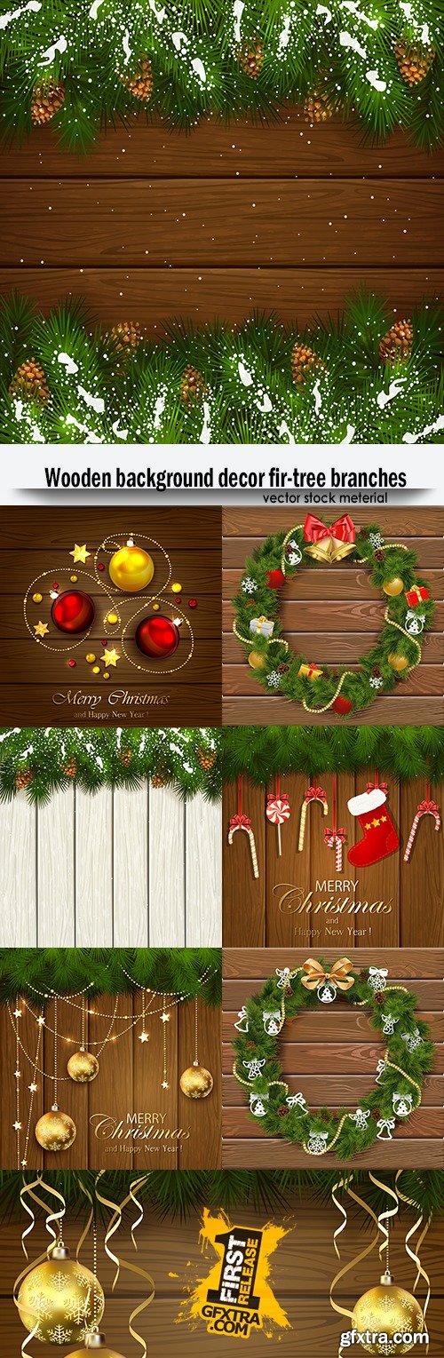 Wooden background decor fir-tree branches