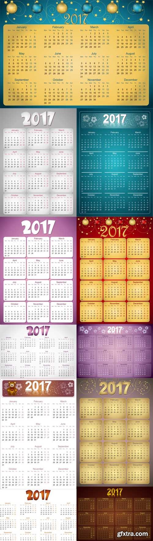 Vector Set - Simple Editable Calendar 2017