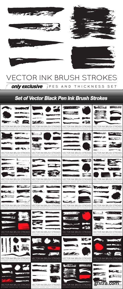 Set of Vector Black Pen Ink Brush Strokes - 29 EPS