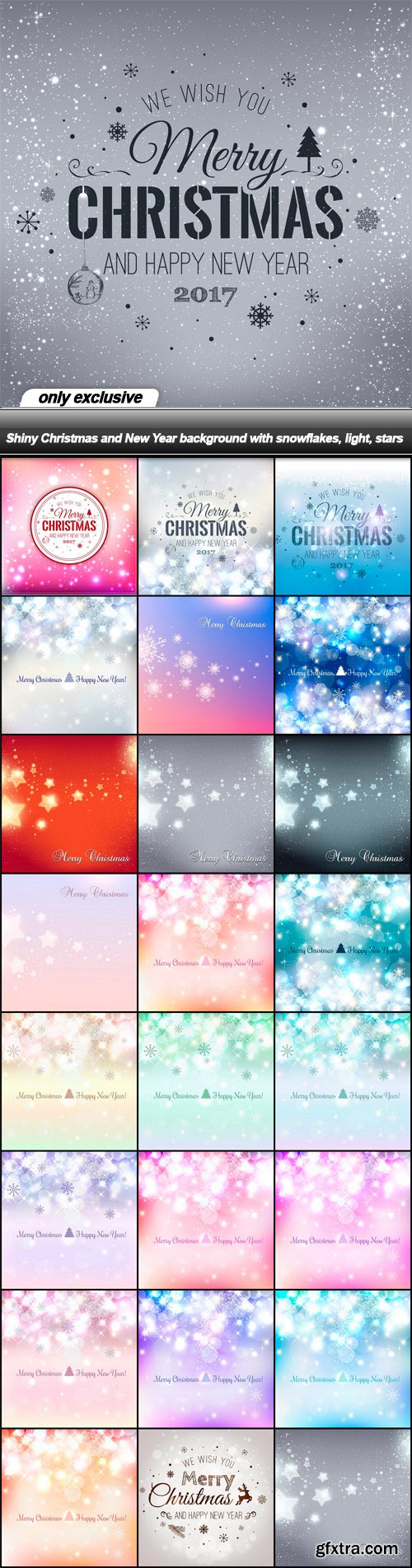 Shiny Christmas and New Year background with snowflakes, light, stars - 25 EPS