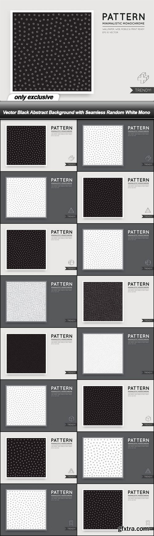 Vector Black Abstract Background with Seamless Random White Mono - 16 EPS