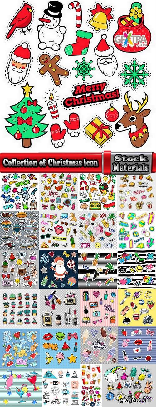 Collection of Christmas icon logo meal alien toy sweet perfume jewelry 25 EPS