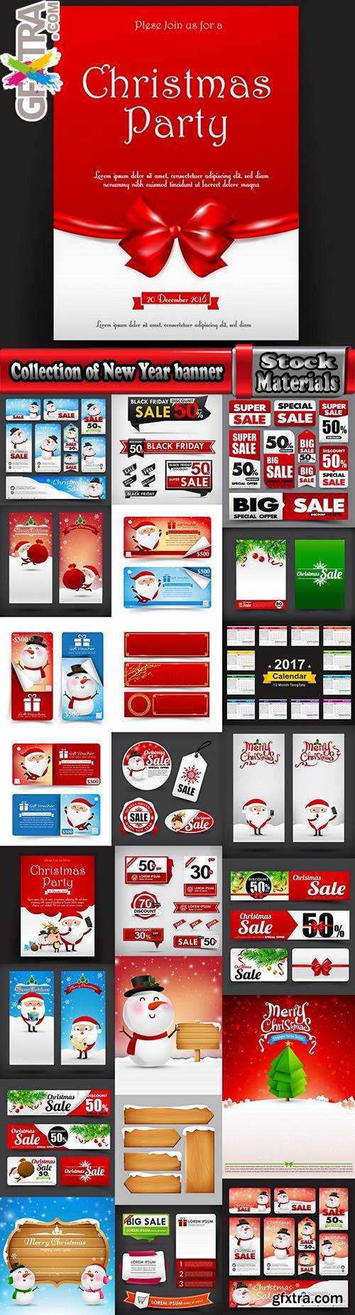 Collection of New Year banner Christmas flyer sticker label discount sale 24 EPS