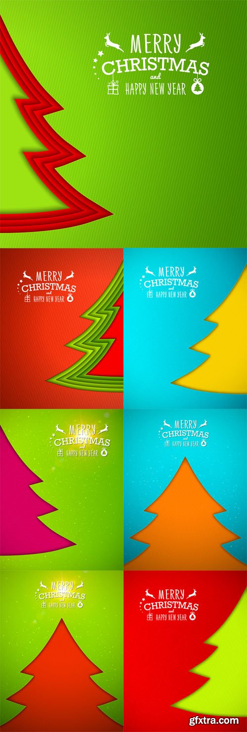 Vector Set - Applique Christmas Tree. Greeting Card