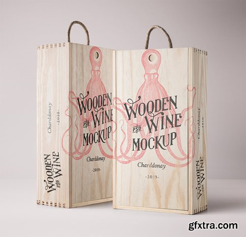 PSD Wine Wood Box Mockup Vol 4