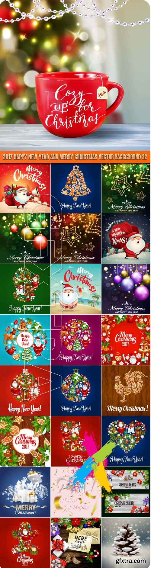 2017 Happy New Year and Merry Christmas vector background 32